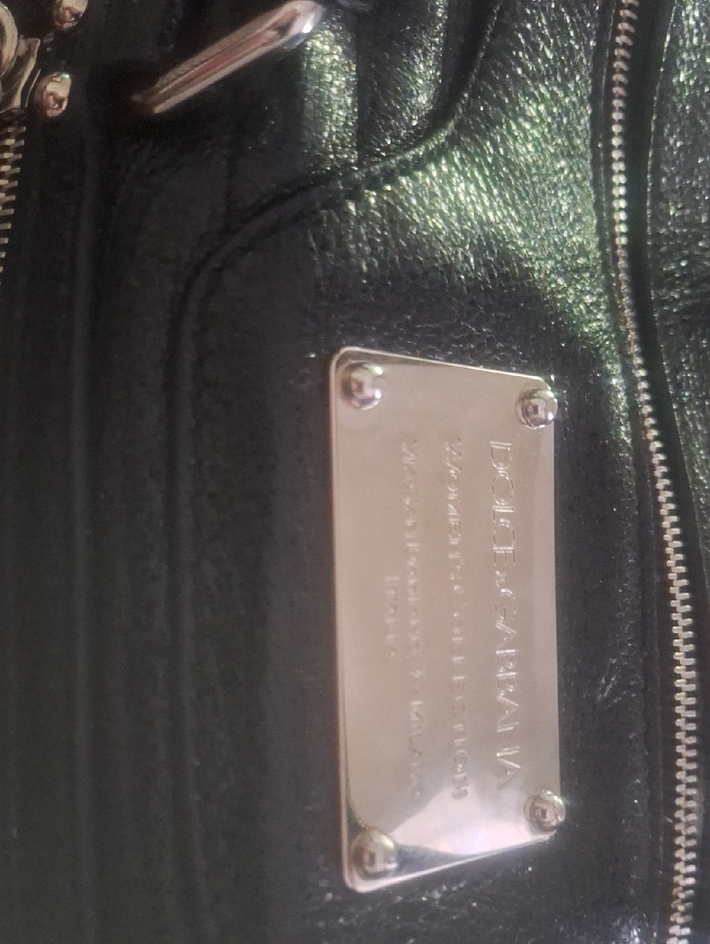 Dolce & Gabbana Black Leather Tote with Silver Logo Plate
